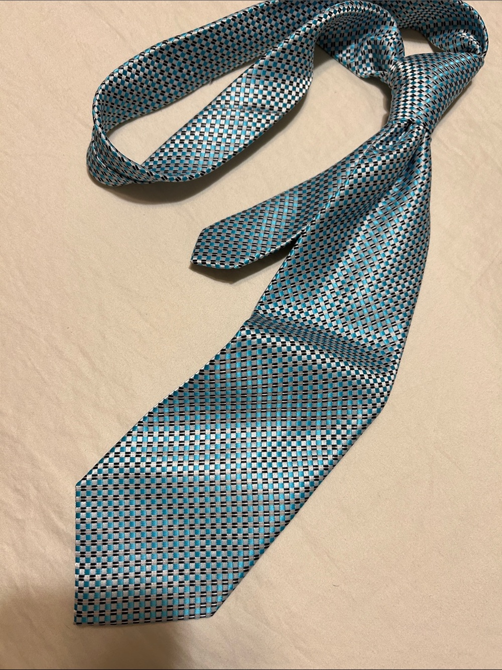 Men's Teal and Black Micro-Check Tie